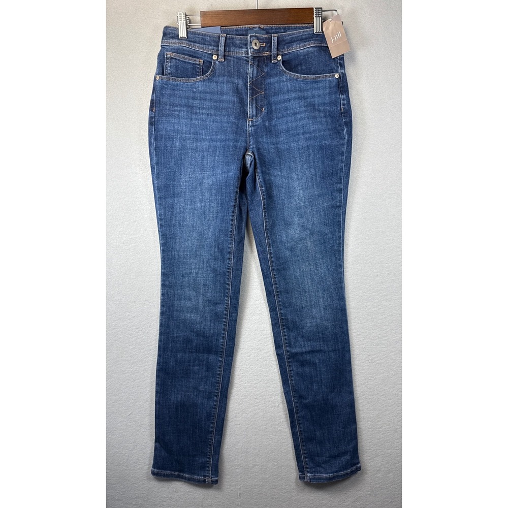 NWT J. Jill Denim High Rise Straight Leg Portside Wash Jeans Size 2 R‎ Academia - Picture 2 of 13